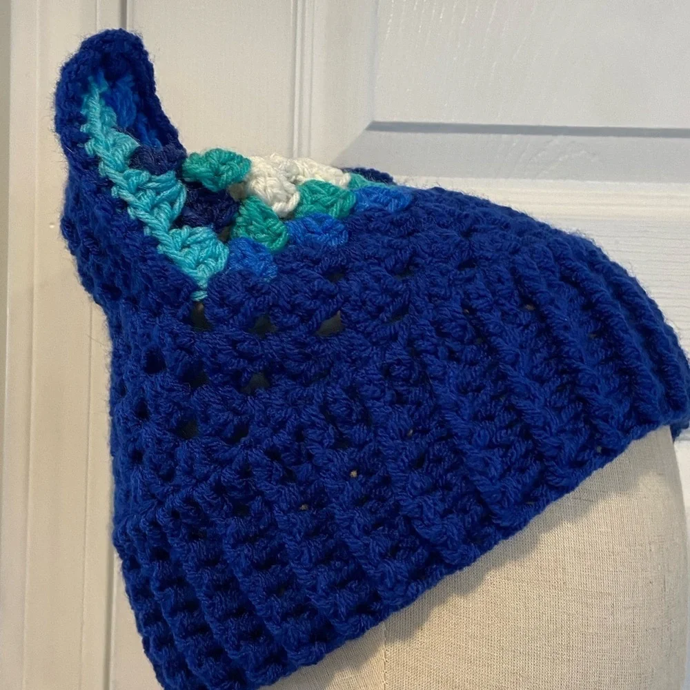 Handmade Crochet Cat Animal Ear Beanie Hat Cozy Ribbed Brim Stretch Winter Hat